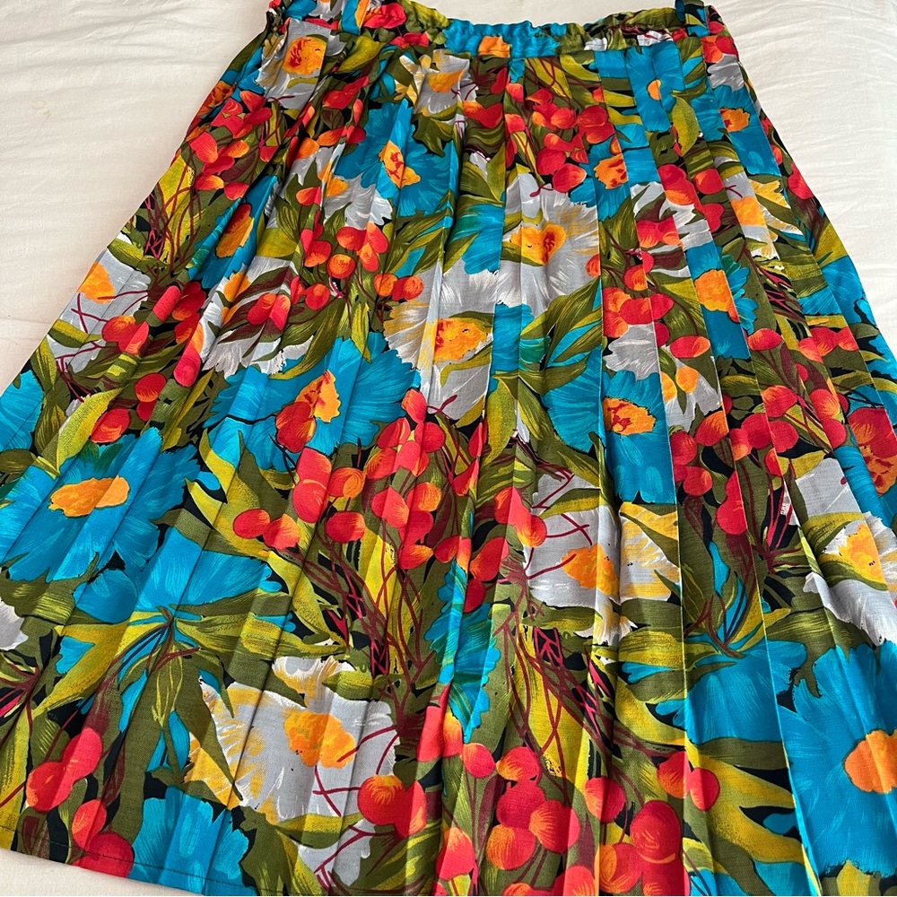 Vintage Tropical Fall Harvest Pleated Skirt